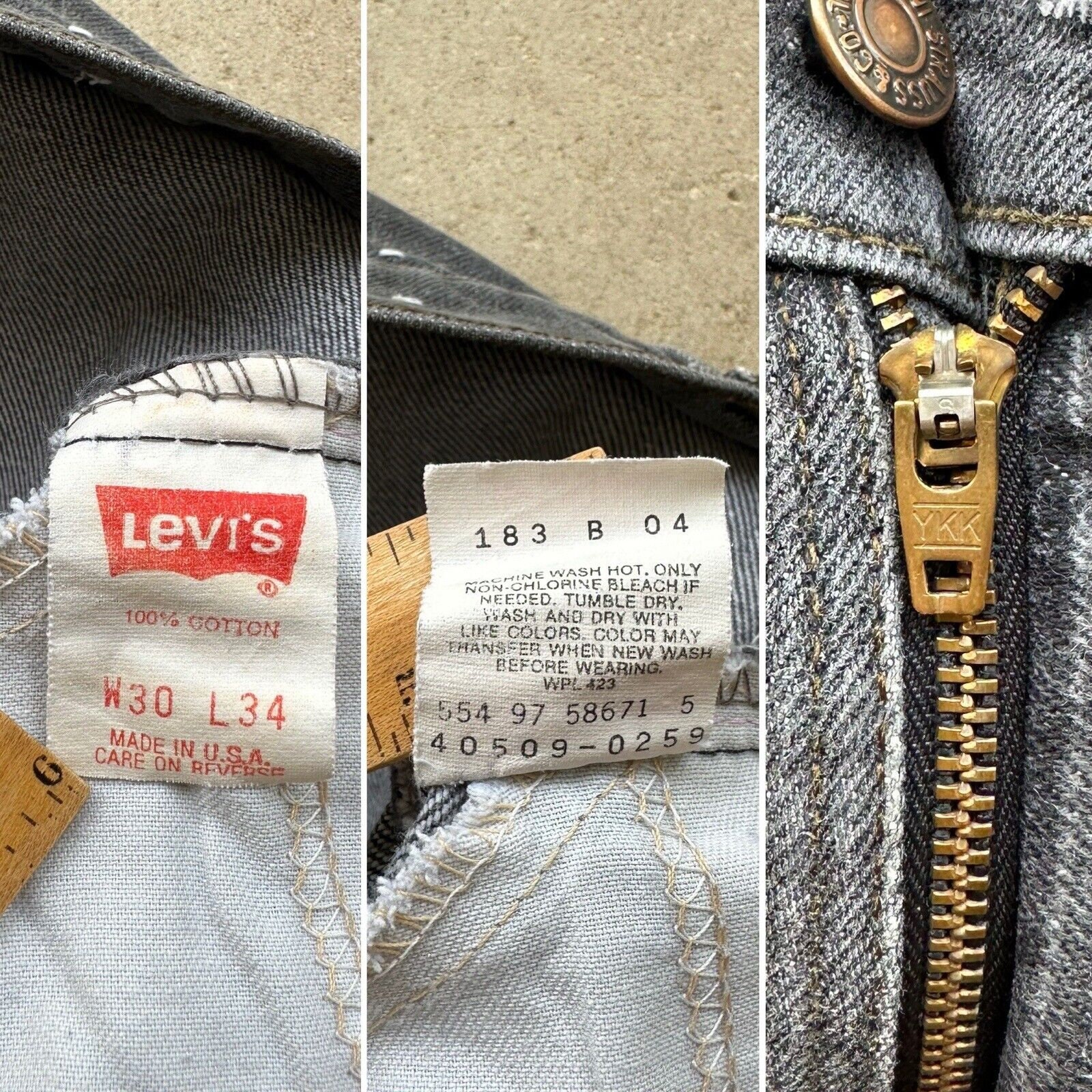 1987 Levis 509 Red Tab Charcoal Black Denim Straight Jeans W 1987 Levis 509 Red Tab Charcoal Black Denim Straight Jeans W