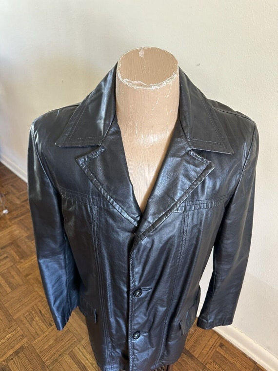 1970s Black Leather Sports Jacket Blazer 40 Long … - image 2