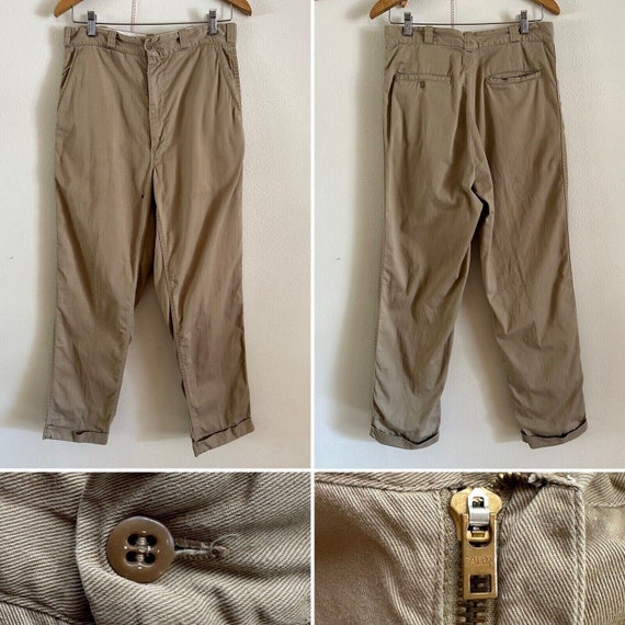 1960s Big Mac Penneys ? Khaki Chino Cotton Pants … - image 1