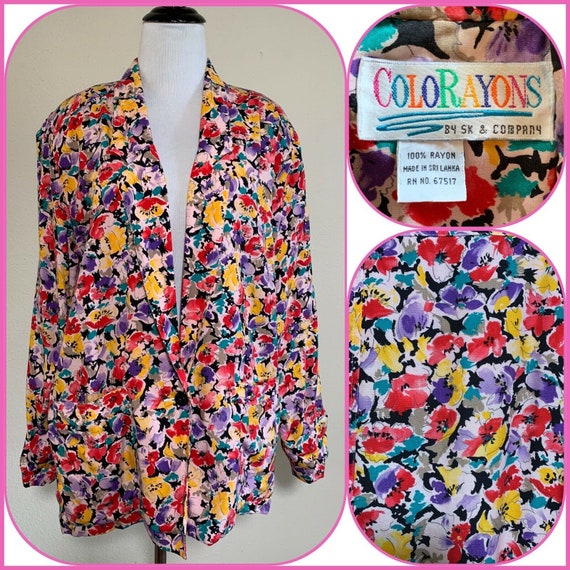 90s COLORAYONS Women’s Floral Oversized Blazer Ja… - image 1