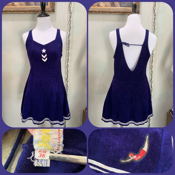 40s Nautical JANTZEN SWIMSUIT One Piece Terrycloth