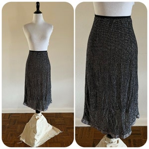 50s 60s Black & Silver Grecian Border Lamé Sparkle Skirt Slip Party Festive Black Metallic Swim Cover Up Lounge Roller Skate Disco Retro image 3