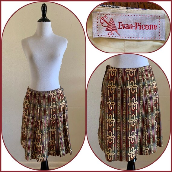 70s EVAN PICONE Knit Skirt Hippie Bojo Aztec Print
