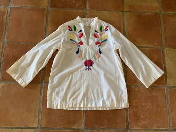 1960s Embroidered Floral Mexican Tunic Pullover T… - image 7