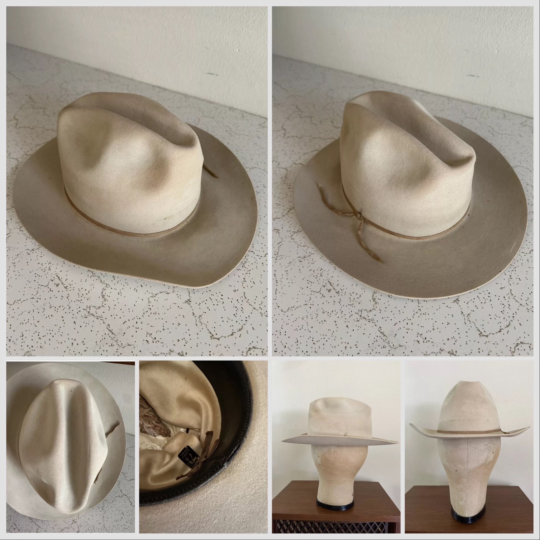 1960s Stetson 3X Beaver Cowboy Hat, Last Drop - Size 7 1/8 Long