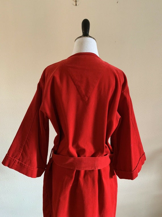 50s Red Corduroy PLEETWAY Loungewear Robe Holiday… - image 4