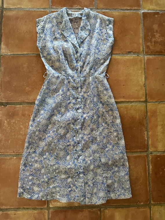 1940s Sheer Floral Paisley Day Dress Rhinestone B… - image 7