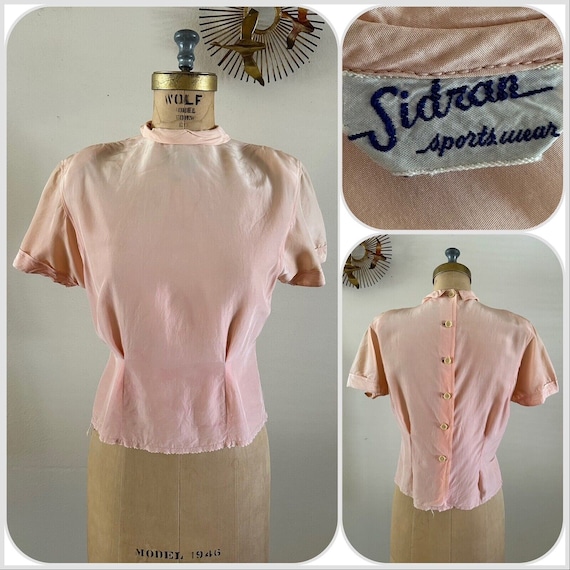 1940s Sidran Sportswear Sunfaded Pink Rayon Back … - image 1