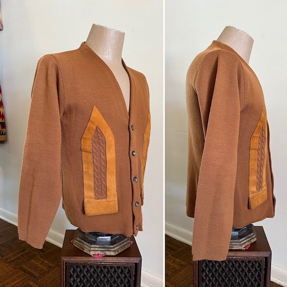 60s Puritan Suede Cardigan Sweater Medium Knit Gr… - image 2