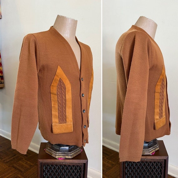 60s Puritan Suede Cardigan Sweater Medium Knit Gr… - image 2