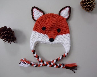 Crochet fox hat baby fox hat handmade beanie newborn to teenager fox hat. Dark Fox Hat photo prop