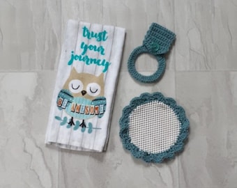 Owl Kitchen Hanging Towel and Jar Opener Set - Ready to Ship