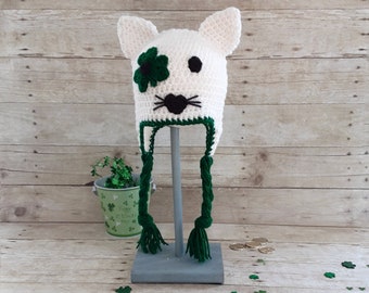 St. Patrick's Kitty Hat - Shamrock Cat Hat - Animal Hat- Crochet Kitty Hat - Crochet Cat Hat