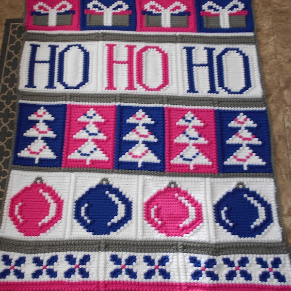 HO HO HO pattern for crocheted blanket