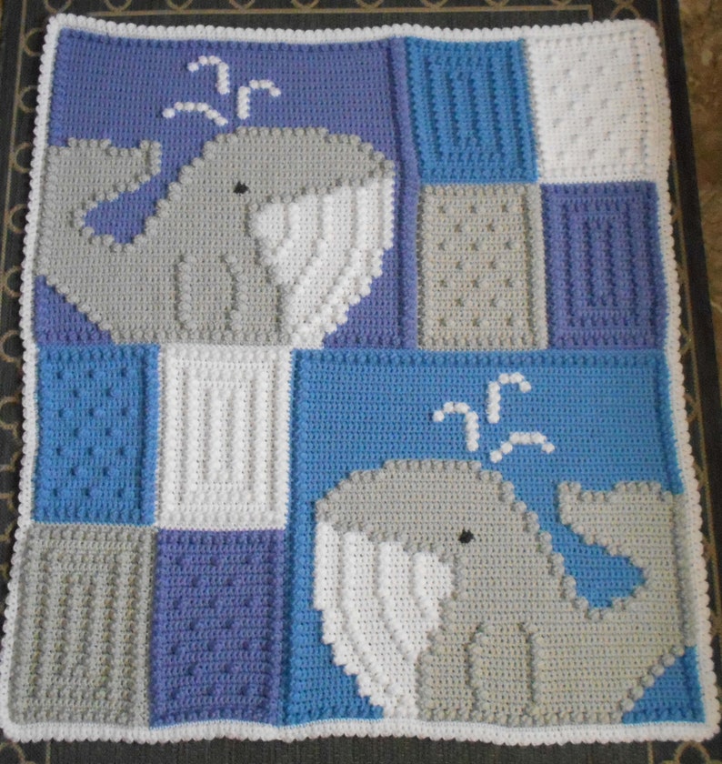 WHALE pattern for crocheted blanket image 1