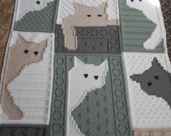 HERE KITTY pattern for crocheted blanket