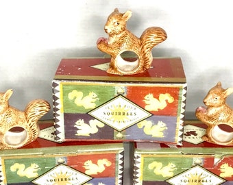 Vintage Ceramic Squirrel Napkin Rings.  Boxed