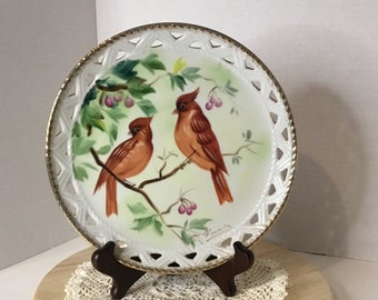 Vintage Signed HandPainted Plate.  Cardinals.Norleand