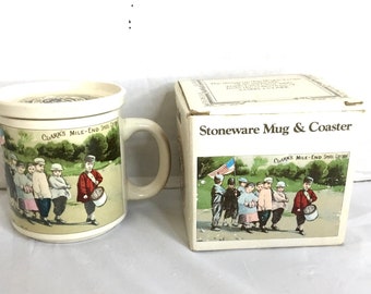 Vintage Stoneware Mug & Coaster Original Box Coats y Clark Thread Seamstress Gift