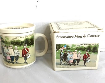 Vintage Stoneware Mug & Coaster   Original Box     Coats and  Clark Thread      Seamstress Gift