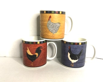 Vintage Country Quartet Ceramic Stoneware  Coffee Mug   Warren Kimble  Brandon House Roosters Chickens