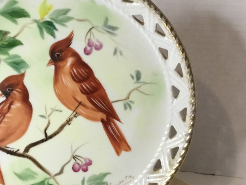 Vintage Signed HandPainted Plate. Cardinals.Norleand image 4