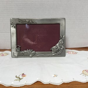 Vintage Seagull Pewter Photo Frame Rabbit Girl Decor Christmas image 4