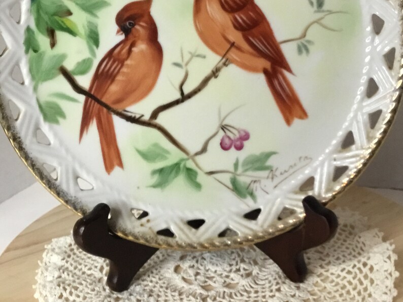 Vintage Signed HandPainted Plate. Cardinals.Norleand image 7