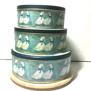 Vintage 1980&#39;s Set of 3 Nesting Cans with Lids.  Blue Ribbon Geese/Ducks