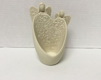 Vintage Partylite Kindness Angel Mother and Daughter Bisque Porcelain Candle Holder