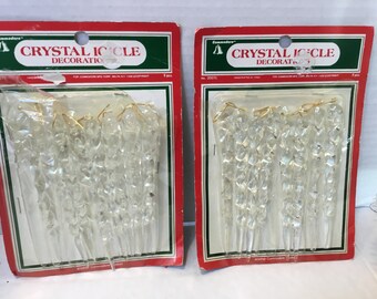 Vintage 5 "Crystal Plastic Icicle Twist Ornaments