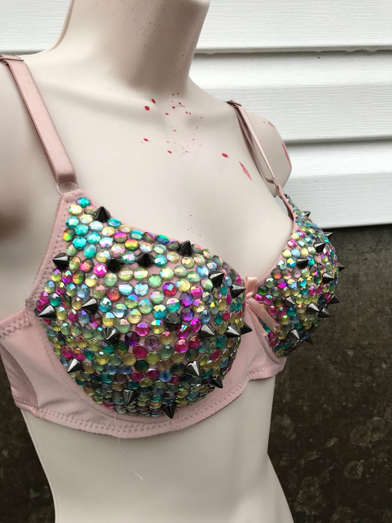 34C Customized Spiked Rhinestone bra cosplay punk costume
