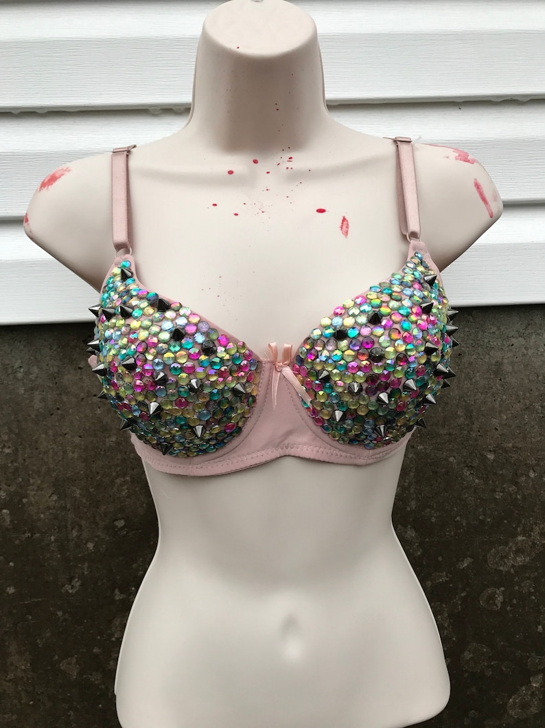 34C Customized Spiked Rhinestone bra cosplay punk costume