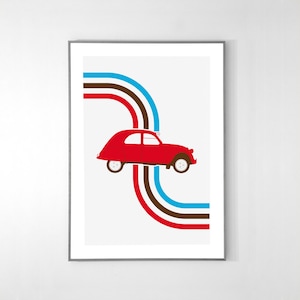 Citroen 2CV 1948 Cartel, GRAN POSTER, 19x12 pulgadas, Rojo sobre papel premium reciclado, Ilustración original