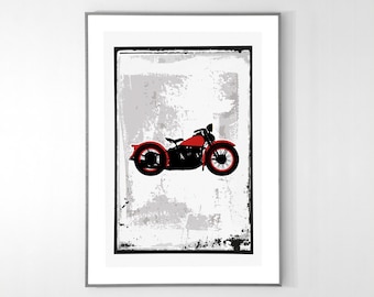 Harley-Davidson Knucklehead 61EL 1936 Poster, BIG POSTER, 19x13 inches, Red on Recycled Premium paper, Original Illustration