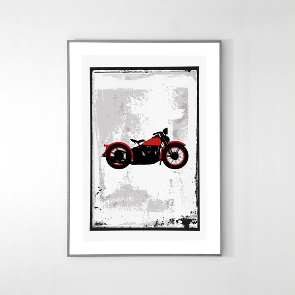 Harley-Davidson Knucklehead 61EL 1936 Poster, BIG POSTER, 19x13 inches, Red on Recycled Premium paper, Original Illustration