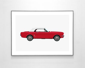 Ford Mustang 1964, BIG POSTER, 19x13 inches, on Recycled Premium paper, Original Illustration