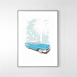 Chevy Bel Air 1957 Poster, BIG POSTER, 19x13 inches, Blue on RECYCLED Premium paper, Original Illustration