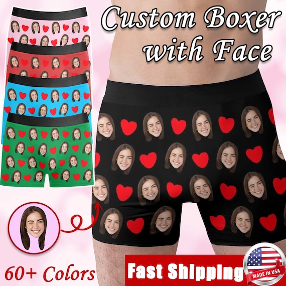 I Love My Wife Personalized Photo Men's Boxer Briefs, Custom Muti-Face Boxer  For Husband, Custom Face Underwear, Valentine's Day Gift