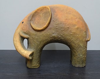 XL vintage studio ceramic elephant from the 70s-80s, abstract ceramic elephant