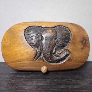 Hand-carved wooden elephant head box – 1970s