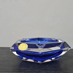 Art Deco Crystal Ashtray Rudolf Seibt Maxdorf Bohemia 30s, Vintage Ashtray Art Deco