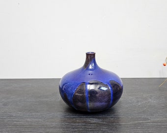 Keramos ceramic UFO vase - blue running glaze 60s