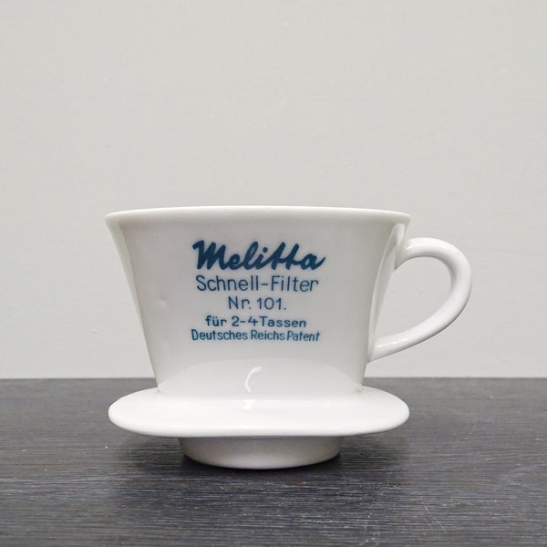 Melitta Schnell-Filter 101  Deutsches Reichspatent ovale Platte , blaue Schrift , Tassenfilter von Melitta, Kaffeefilter 30s