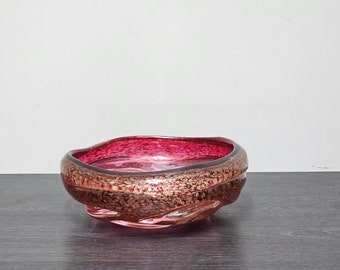 Large Murano gold dust bowl Italy 70s, vintage pastry bowl made of Murano glass