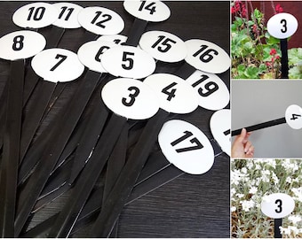 Enamel garden stakes / bed stake numbers vintage 60s, country house decoration, shabby chic
