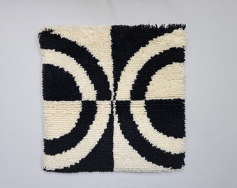 70s Op Art Tapestry Panton Era | black and white space age wool rug