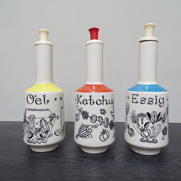 Helmut Krüger Berlin Midcentury spice bottles vinegar + oil + ketchup 60s