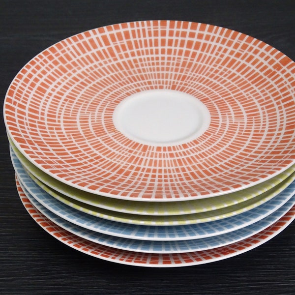 6 x Arzberg Bastdekor saucers form 2000 porcelain Heinrich Töpferhardt 50s