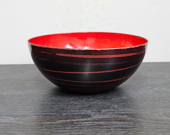 Rare Catherineholm enamel bowl Saturn 1958, Robin's Egg black red, Grete Prytz Kittelsen